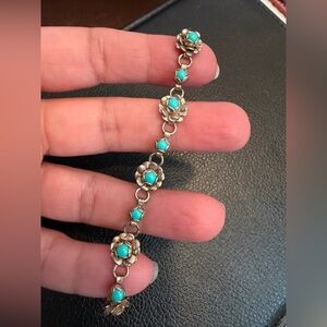 vintage sterling silver rose flowers turquoise bracelet 6.4" MEXICO
